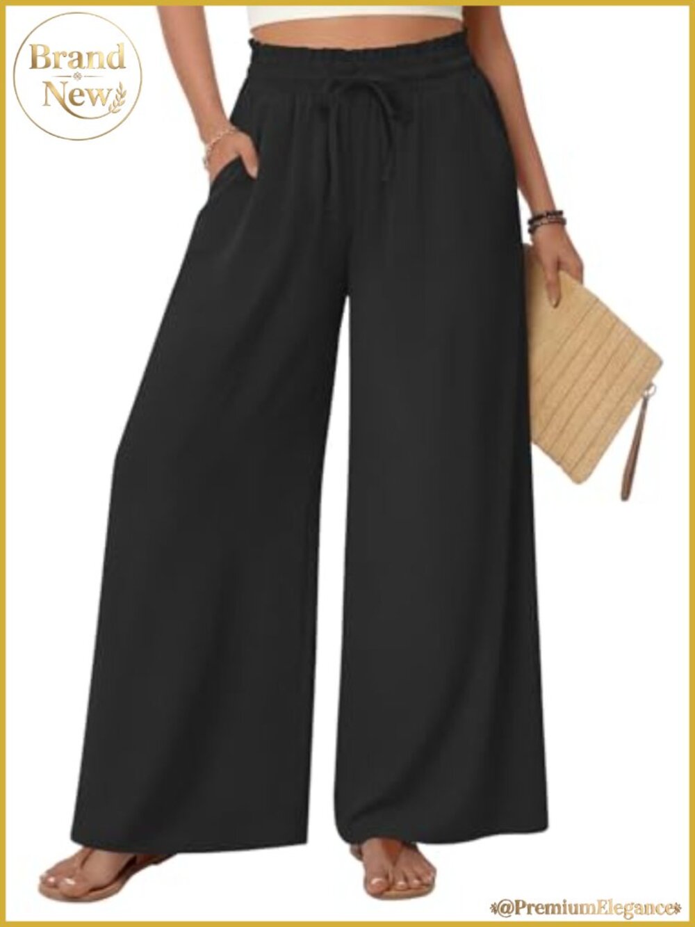 Women Wide Leg Palazzo Pants Flowy Boho Casual Gaucho Pants with Pockets